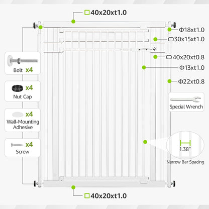 78.8" Extra Tall Cat Gate, 32.8-37.4" Wide Tall Dog Gate for Doorways/Hallways, NO Drilling Pressure Mounted Pet Gate for Stairs, Studio, Kitchen (White)