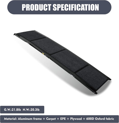 Dog Ramp for Car, Folding Dog Ramp for Large Dogs up to 250 lbs, Portable Dog Ramp for Truck, SUV & High Bed, Non-Slip Surface, Easy to Carry, Black (65" x 17.2")