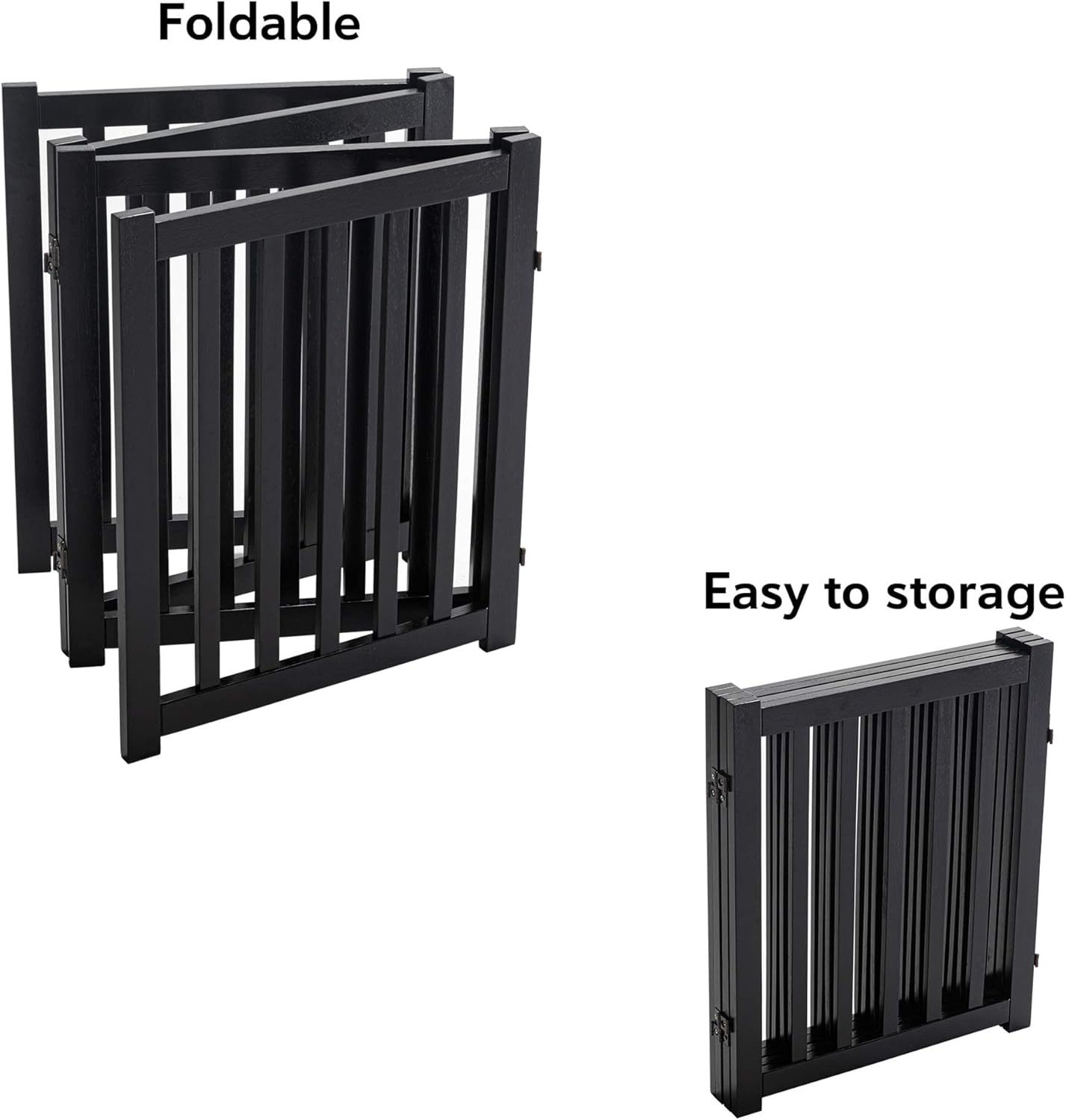LZRS 2-Panel Wooden Free Standing Foldable Dog Gate Indoor – Solid Hardwood 24" High, Step-Over Safety Pet Gate for Doorways, Stairs & Small Spaces - Indoor Use, White