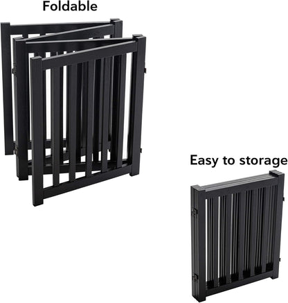 LZRS 2-Panel Wooden Free Standing Foldable Dog Gate Indoor – Solid Hardwood 24" High, Step-Over Safety Pet Gate for Doorways, Stairs & Small Spaces - Indoor Use, White