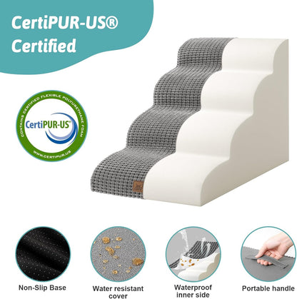 COZY KISS Dog Stairs for Small Dogs 15.7" H, Curved Dog Step for Puppy, Older Cat, Medium Pet Ramp for Sofa, Couch or Chair, Ladder with High Density Foam, 3 Step, 15.7x22.4x15.7 inch, Beige