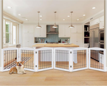 LZRS 2-Panel Freestanding Foldable Wood Dog Gate – Solid Wood & Steel Wire, Chew-Resistant Pet Barrier for Indoor Use, Ideal for Small to Medium Dogs, White