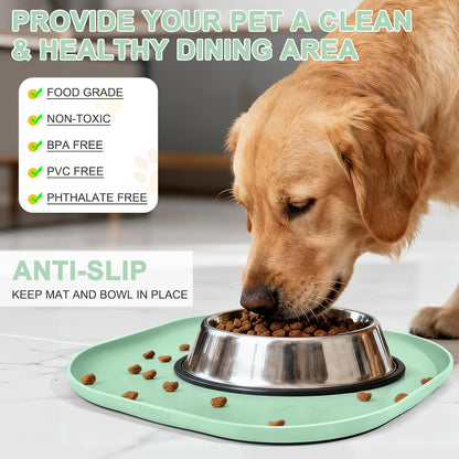 Small Silicone Pet Food Mat with Raised Edge for Food and Water Bowl, Square Dog Feeding Mats, Cat Food Trays for Floor Waterproof, Rubber Tray for Dogs and Cats, 12 x 12 x 0.7 Light Olive Green