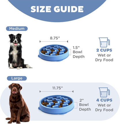 Outward Hound Fun Feeder Slo Bowl – Large 4‑Cup Capacity, Slow Feeding, Medium to Large Dogs, Non‑Slip, Blue, Notch Pattern