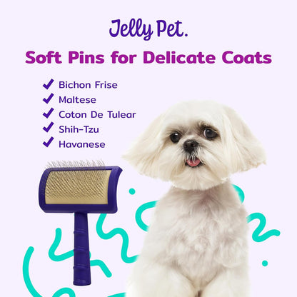 Jelly Pet Universal Slicker Brush for Dogs, Dog Grooming Brush, Remove Tangles and Dead Undercoat, Tuffer Than Tangles, Maltese Shi-Tzu Poodle Bichon, Firm Pins, Teal, Small