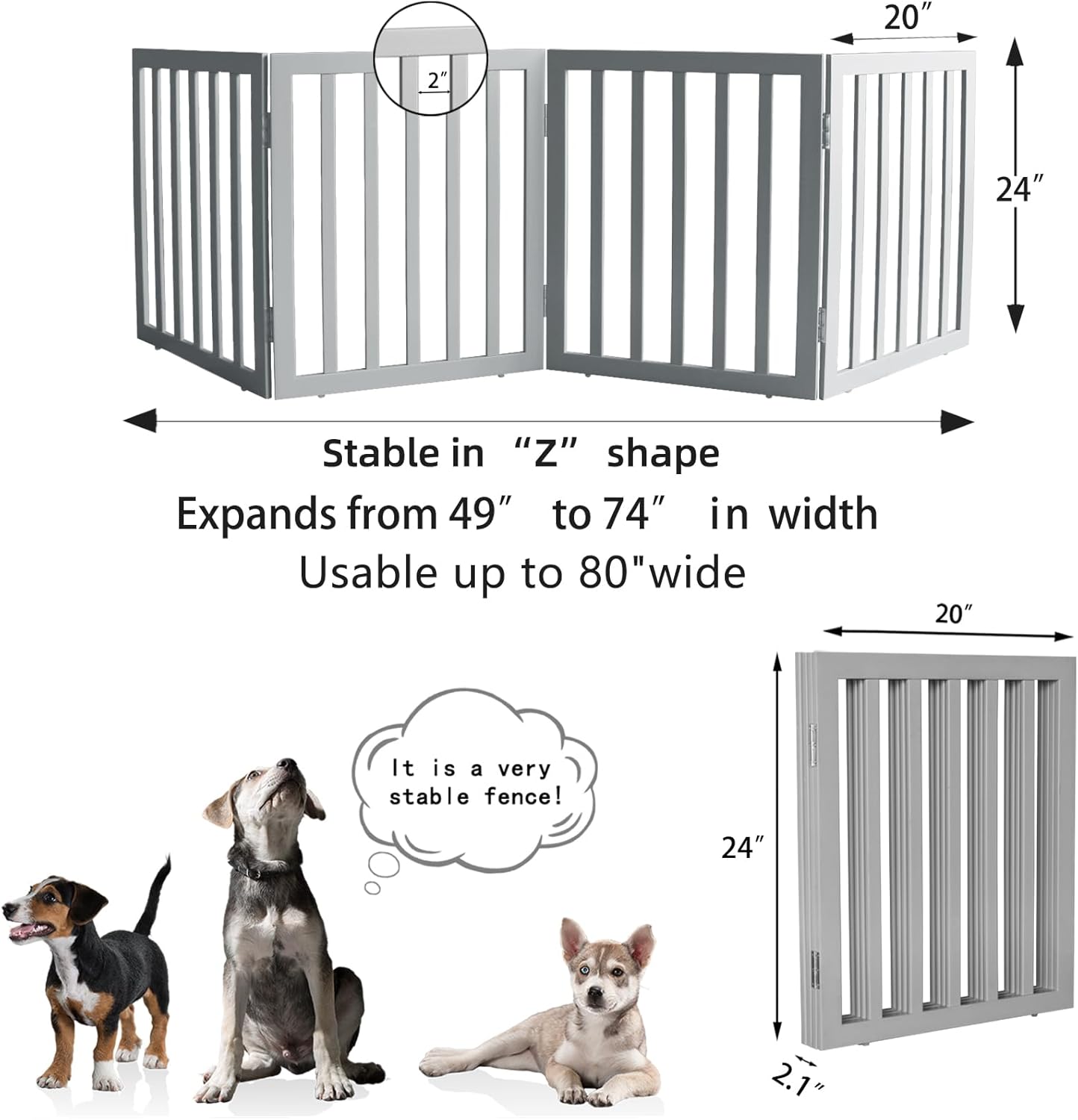 ZJSF Freestanding Indoor Dog Gate for House Foldable Wood Brown Puppy Gate for Doorways Pet Gate for Stairs Extra Wide Pet Fence 24" Height 2 Panels