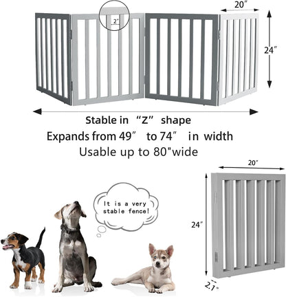 ZJSF Freestanding Indoor Dog Gate for House Foldable Wood Brown Puppy Gate for Doorways Pet Gate for Stairs Extra Wide Pet Fence 24" Height 2 Panels