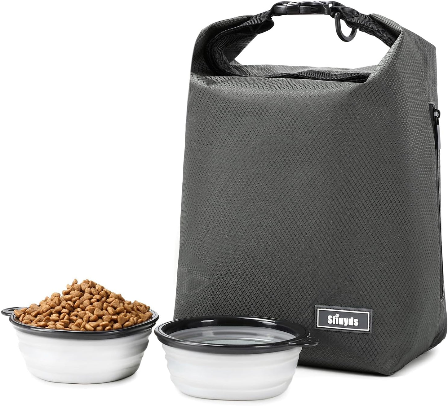 Travel Dog Food Container Pet Food Storage Bag Containers 2PCS Collapsible Travel Dog Bowls Waterproof Camping Storage Essentials Kibble Carrier 20L Easy to Clean (Black, Large)