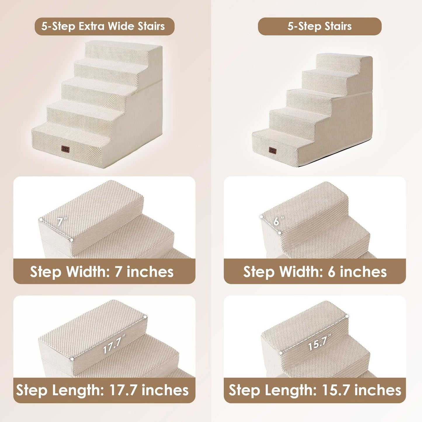 EHEYCIGA Dog Stairs for High Bed 22.5" H, 5-Step Dog Steps for Bed, Pet Steps for Small Dogs and Cats, Non-Slip Balanced Pet Ramp Indoor, Grey