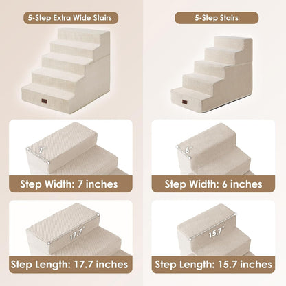 EHEYCIGA Dog Stairs for High Bed 22.5" H, 5-Step Dog Steps for Bed, Pet Steps for Small Dogs and Cats, Non-Slip Balanced Pet Ramp Indoor, Grey