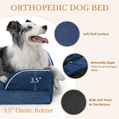 Comfort Expression Orthopedic Dog Bed for Extra Large Dogs 42x30 Inch, Waterproof Egg Crate Foam XL Pet Bed with Removable Bolsters, Dog Couch with Washable Cover & Non-Slip Bottom, Grey - Colors B