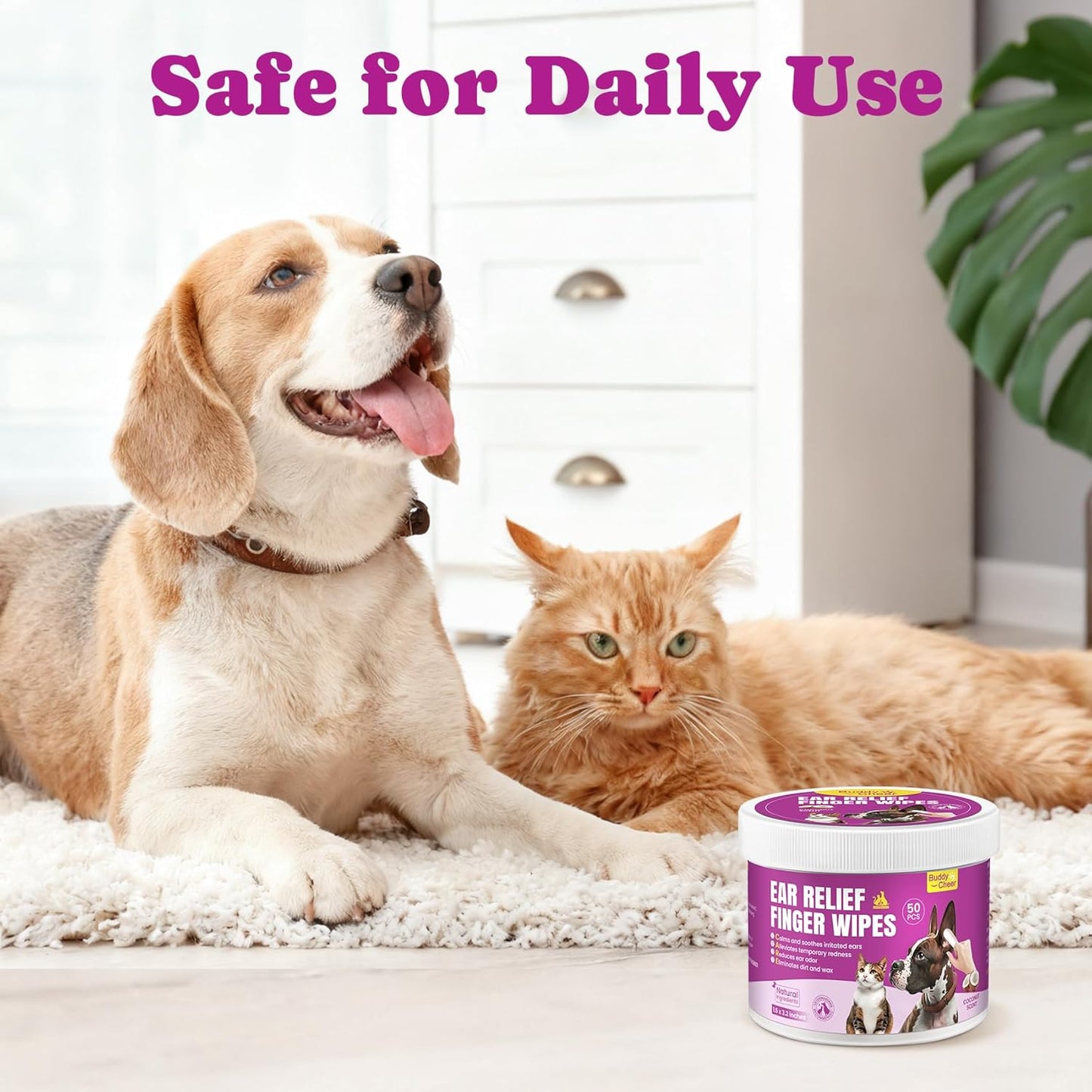 No-Rinse Dog Dental Care Wipes, Cat & Dog tooth brushing kit, Dog Wipes for Pet & Cat Teeth Cleaning, Dog toothbrush Finger Dental Wipes to Remove Plaque & Tartar, Disposable Dog Wipes - 50 Count