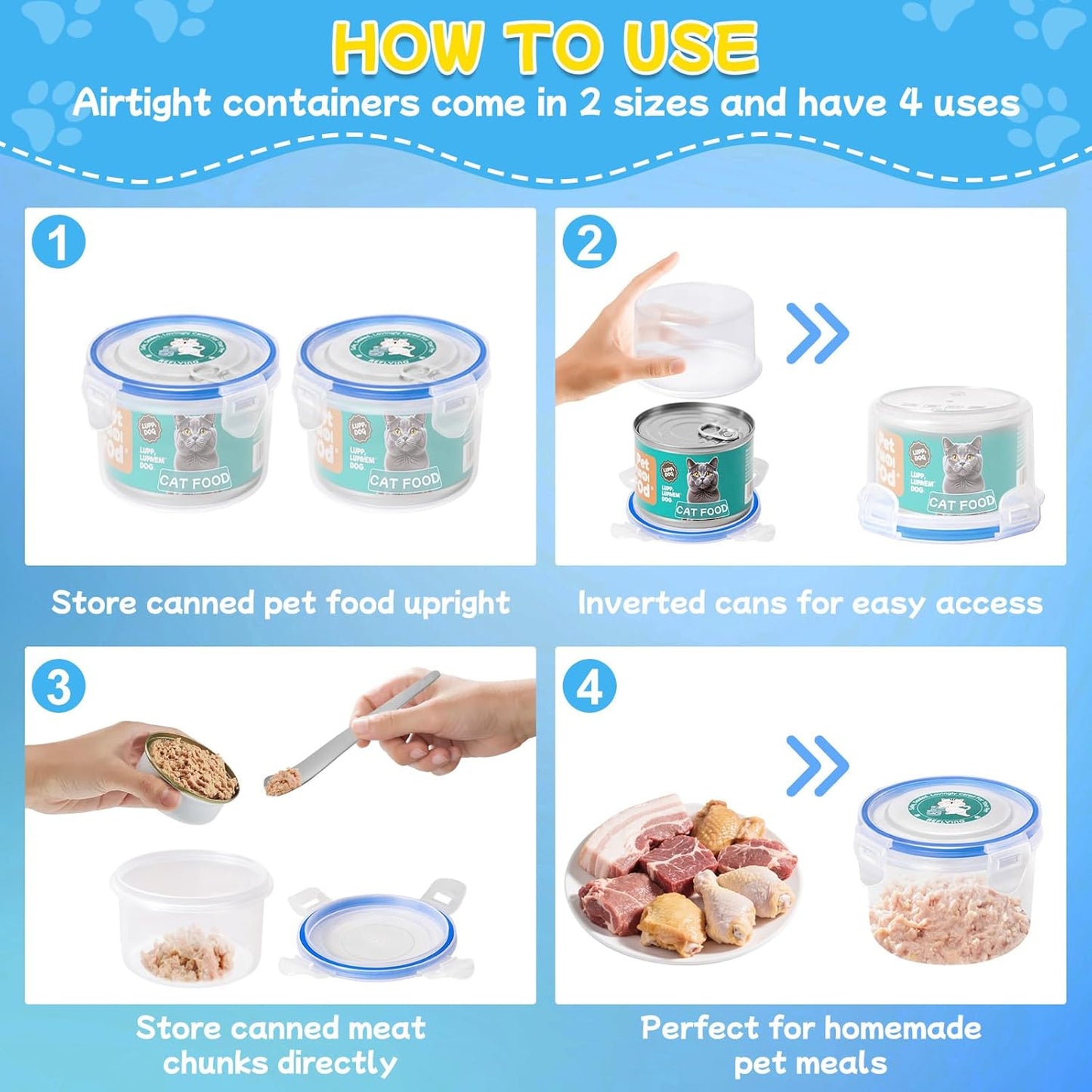 Canned Cat Food Storage Lids,Reusable Airtight Can Cover Pet Food Sealer - Keeps Dog Food Storage Container Food Fresh, Cat Food Container Eliminates Odor, Easy To Use With SUS 304 Spoon,Can Opener