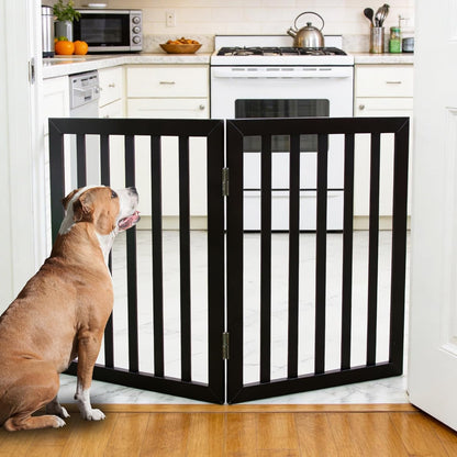 Dog Gate Indoor, Freestanding Dog Fence for The House, Doorways, Hallways,or Stairs,Pet Gate Foldable Wooden,Expandable 24" Height 3 Panels,White