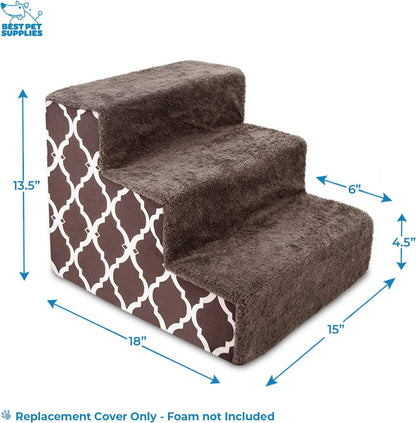 Best Pet Supplies Foam Pet Steps Cover for Small Dogs and Cats, Portable Ramp Stairs for Couch, Sofa, and High Bed Climbing (Cover Only) - Ash Gray Linen, 3-Step (Cover Only)