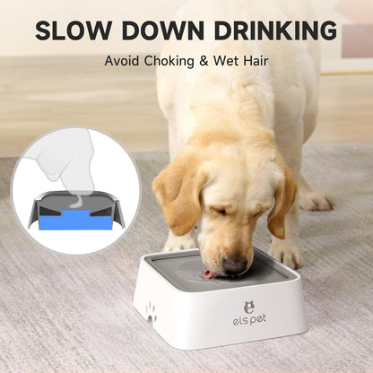 ELS PET Travel Bowl, No Spill, No Drip Slow Water Feeder/Dispenser for Dogs, Cats, 35oz/1L, Splash Proof Travel Bowl for Crate and Car, Keeps Floor & Beard Dry, Dishwasher Safe (Grey)