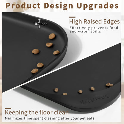Smilool Silicone Pet Food Mat with Raised Edge for Food and Water Bowl, Dog Feeding Mats, Cat Food Trays for Floor Waterproof, Rubber Tray for Dogs and Cats, 19 x 12 x 0.7 Dark Brown