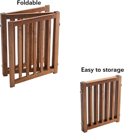 LZRS 2-Panel Wooden Free Standing Foldable Dog Gate Indoor – Solid Hardwood 24" High, Step-Over Safety Pet Gate for Doorways, Stairs & Small Spaces - Indoor Use, White