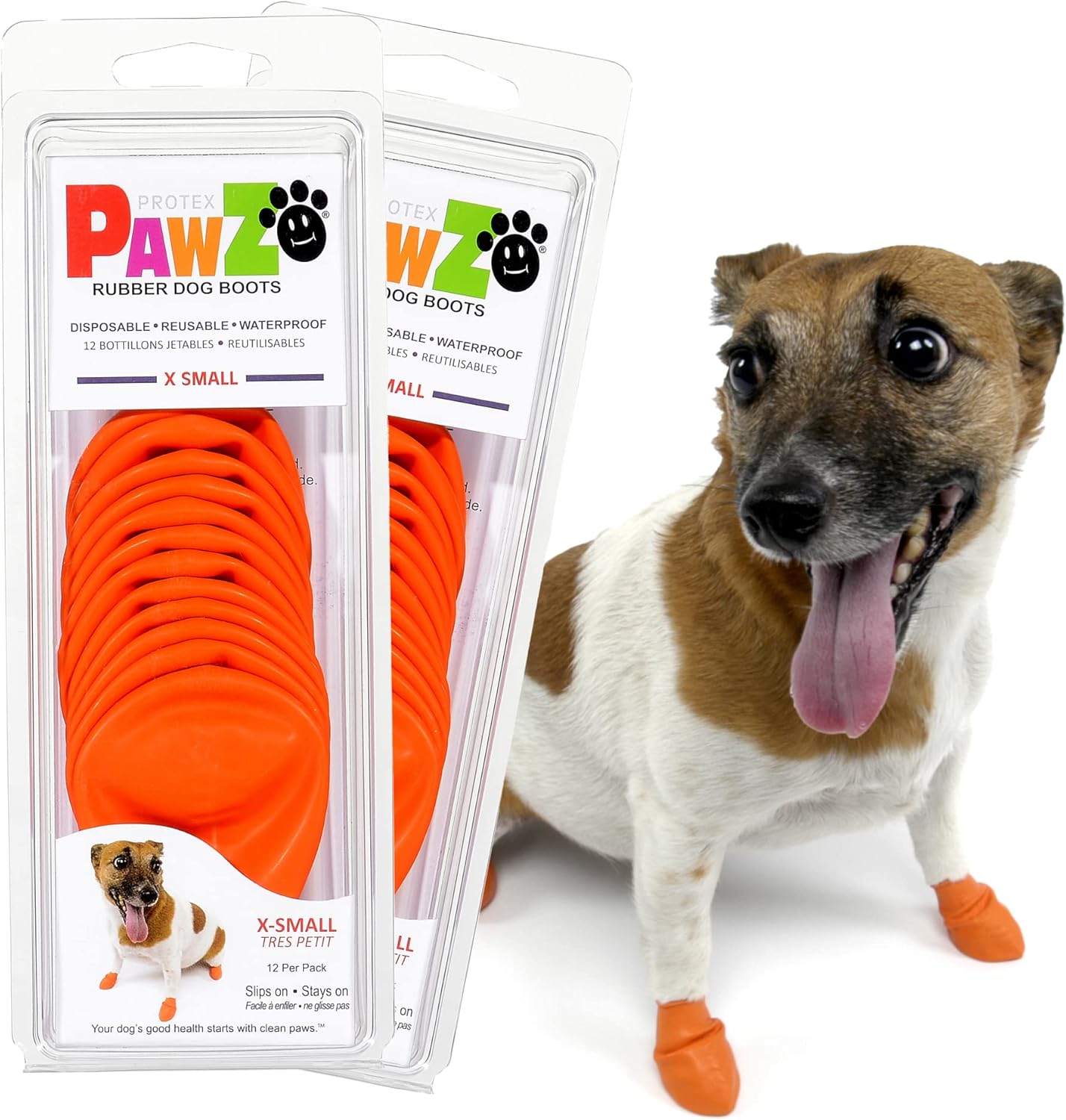 PawZ Rubber Dog Boots for Large Paws - All-Weather Waterproof Dog Shoes, Anti-Slip Traction for Rain, Snow, Mud & Hot Pavement - Pull-On Dog Booties, Purple - Large (3"- 4") - Pack of 24