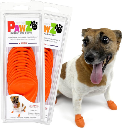 PawZ Rubber Dog Boots for Large Paws - All-Weather Waterproof Dog Shoes, Anti-Slip Traction for Rain, Snow, Mud & Hot Pavement - Pull-On Dog Booties, Purple - Large (3"- 4") - Pack of 24