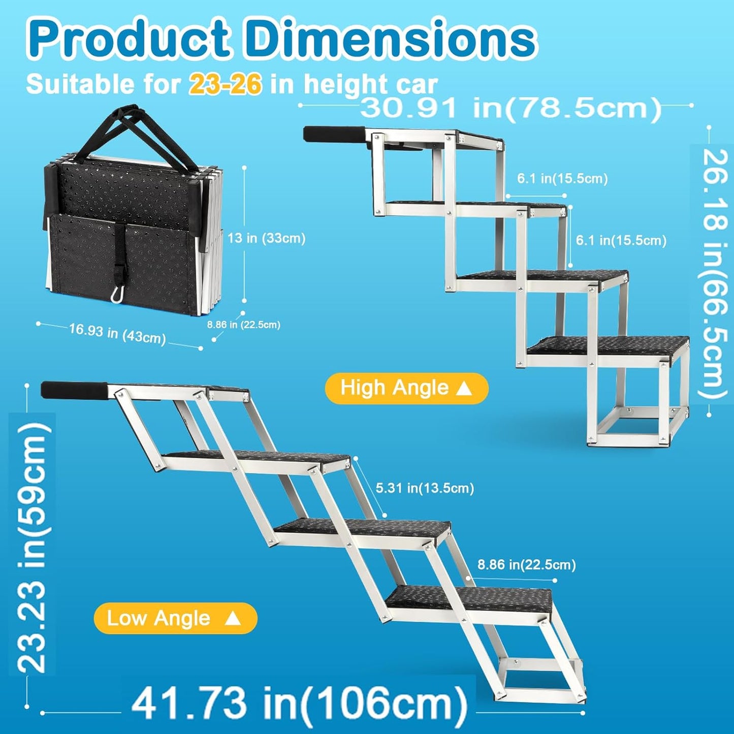 Uross Dog Ramp for Car 71" Long- Collapsible Pet Ramps for Large Dogs SUV Truck Folding Outdoor Dog Ramp for Porch Steps