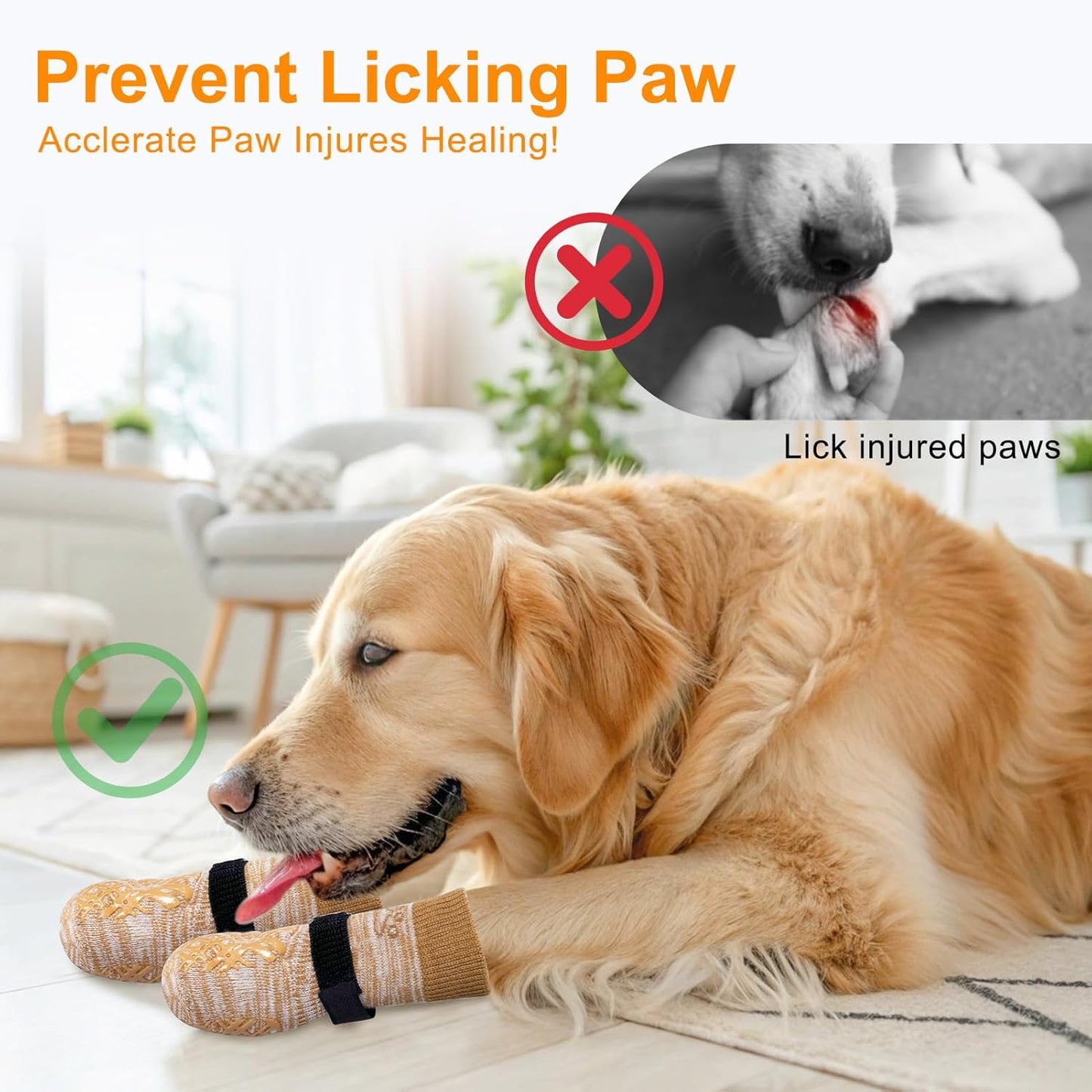 BEAUTYZOO Dog Socks to Prevent Licking Paws -Dog Shoes for Hot Pavement & Hardwood Floors Anti Slip, Traction Control Boots & Paw Protectors with Double Side Grips for Small Medium Large Senior Dogs