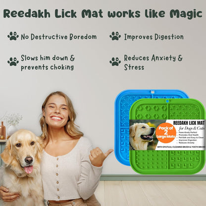Large Licking Mats for Dogs and Cats, Slow Feeder Lick Pad with Suction Cups for Dog Training,Peanut Butter Licking Pad for Boredom Reducer (2 Lick Mats with Free Spatula, Tooth Brush, cleaning Brush)