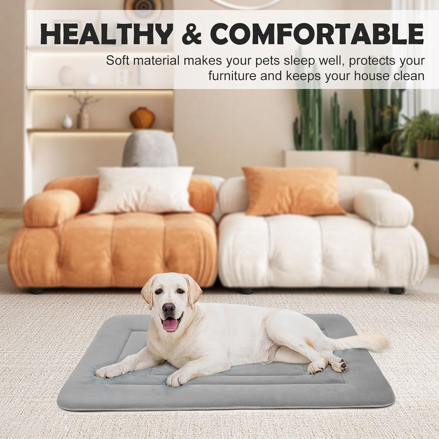 Dog Bed Soft Dog Crate Bed Pad Mat, 42 in Non Slip Bottom Washable Beds for Large Dogs, Pet Bed Mattress Kennel Pad, Dark Gray