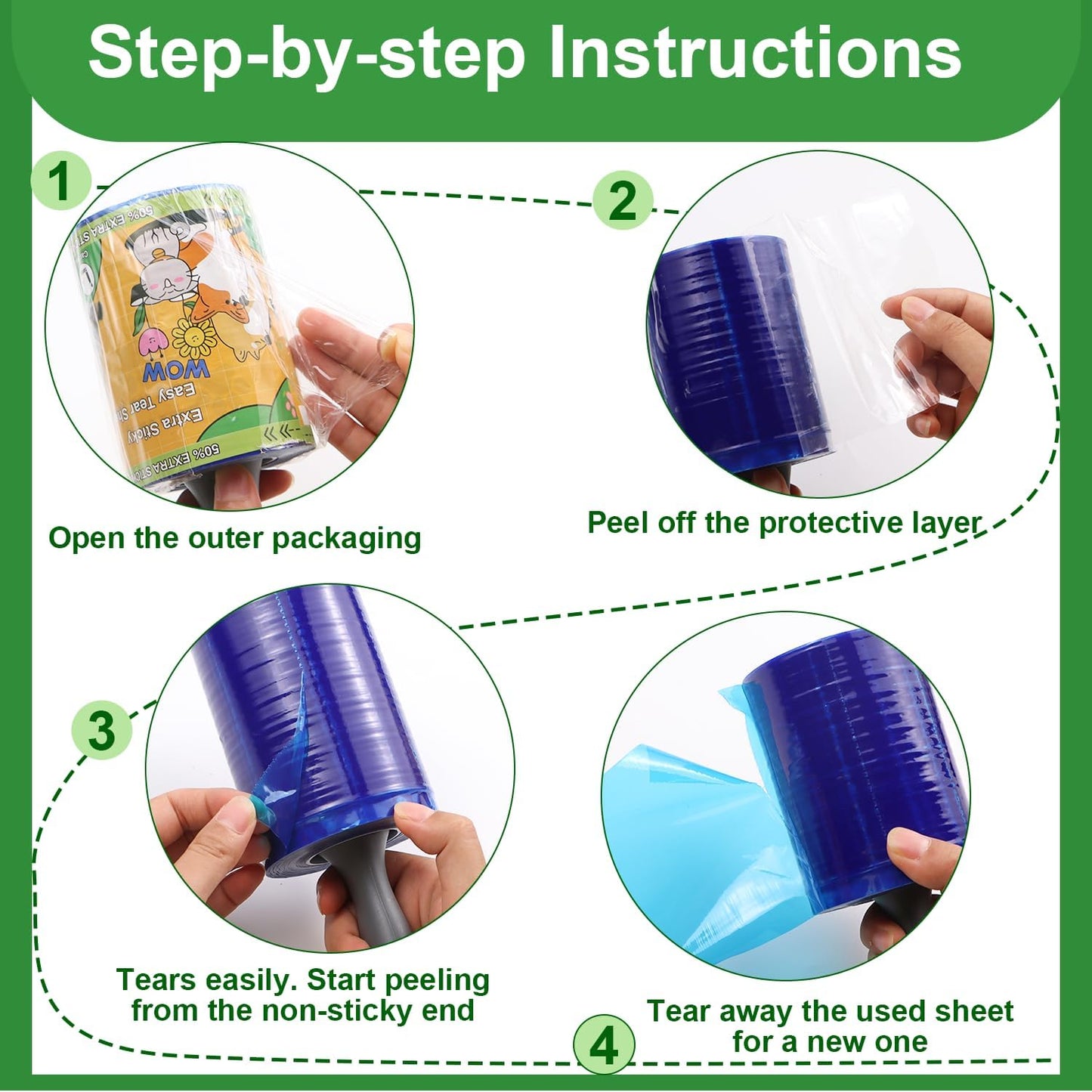 Lint Roller Pet Hair Value Pack of 250 Sheets, Extra Sticky Lint Remover for Dog & Cat Fur, Clothes, Furniture, Couches Reusable Lint Remover for Fuzz, Fluff & Hair(White)