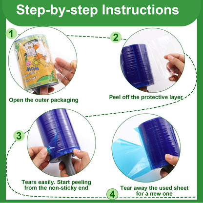 Lint Roller Pet Hair Value Pack of 250 Sheets, Extra Sticky Lint Remover for Dog & Cat Fur, Clothes, Furniture, Couches Reusable Lint Remover for Fuzz, Fluff & Hair(White)