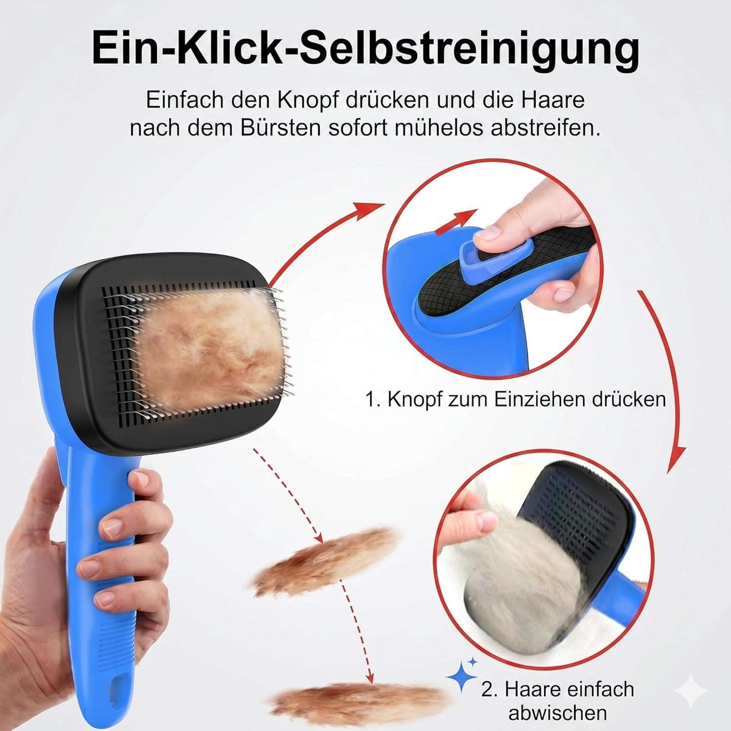 One-Button Self Cleaning Pet Brush for Dogs & Cats, Skin-Friendly Detangling & Shedding Tool for Long and Short Hair, Retractable Grooming Comb, Purple