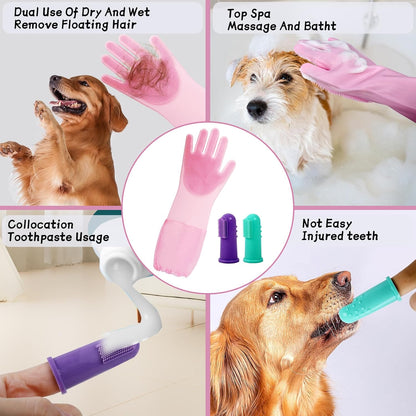 Dog Washing Gloves- Long Sleeved Pet Grooming Gloves - Heat Resistant Silicone Gloves with High-Density Teeth - Efficient Deshedding Glove for Dogs, Cats, Rabbits and Horses