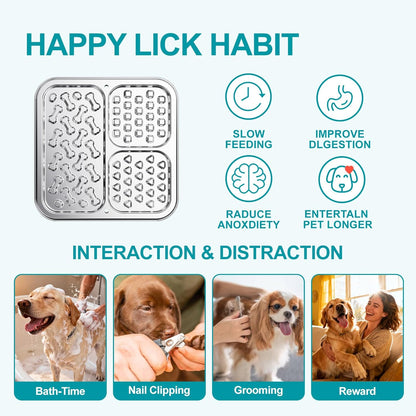Stainless Steel Lick Mat for Dogs & Cats, Dog Lick Mat with Suction Cups & Crate Mount, Chew-Proof Slow Feeder with 3 Textured Zones for Calm Feeding & Anxiety Relief [1Pack]