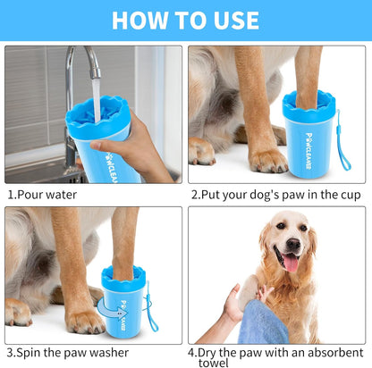 Professional 7 in 1 Dog Paw Cleaner for Dogs & Cats - Includes 1 Portable Paw Washer, 1 Bath Brush, 2 Dog Toothbrushes and 3 Absorbent Towels Note: Fits Paws up to 2 Inches Wide (Small, Blue)