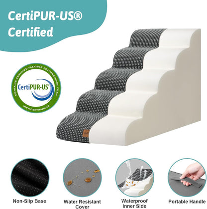 COZY KISS Extra Wide Dog Stairs with Tunnel, Foam Detachable Large Dog Step for Small Pet, Puppy or Cats, Medium Pet Ramp for High Bed, Couch, Sofa or Car, 19.7x33x22.4 inch, 5 Step, Beige