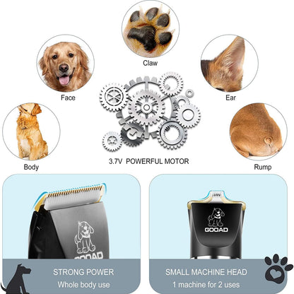 Dog Clippers for Grooming,Dog Grooming Kit for Heavy Thick Hair&Coats/Low Noise Rechargeable Cordless Hair Trimmer/Pet Shaver with Paw Trimmer for Small & Large Dogs Cats