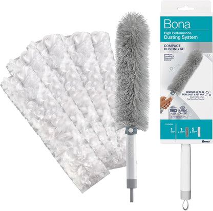 Bona High Performance Dusting System - 1 Extendable Handle, 3 Disposable Dusters, 1 Reusable Duster, & 1 Storage Bag - Extendable Dusting Kit