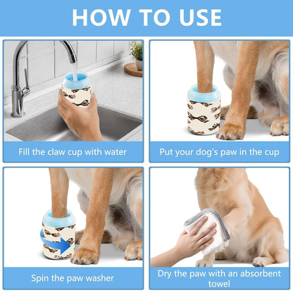 Leopard Print Bow Dog Paw Cleaner, Pet Foot Washer Cup with Detachable Body Wash Brush for Small Medium Large Dogs and Cats