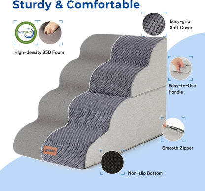 ZOMISIA Dog Stairs Ramp for High Beds Up to 25" - 5 Step Pet Stairs for Small to Large Dogs, 35D Foam Dog Steps for Couch with Non-Slip Bottom Grey