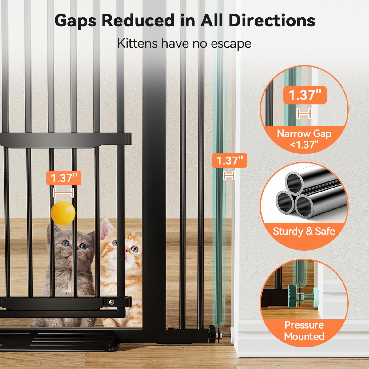 COMOMY 55.1" Extra Tall Pet Gate for Cats, Extra Wide Cat Gate with Adjustable Cat Door, Pressure Mounted Easy Walk Through Pet Gate with Door for Stairs, Doorways, Kitchen(White, 29.5-40.6")