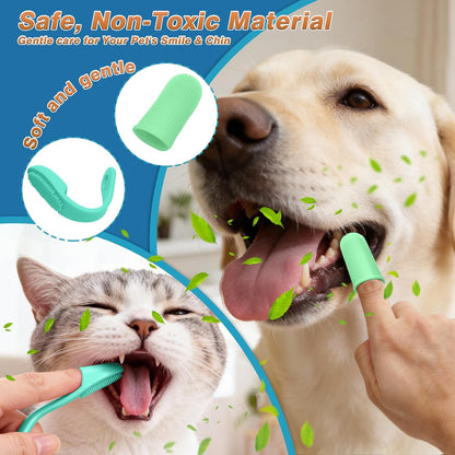 7PCS Dog Washing Gloves | Dog Bath Brush | Storage Bag | Dog Finger Toothbrush for Short & Long Haired Dogs & Cats | Efficient Deshedding Bathing & Massaging, Suitable for Pets (Sage Green)