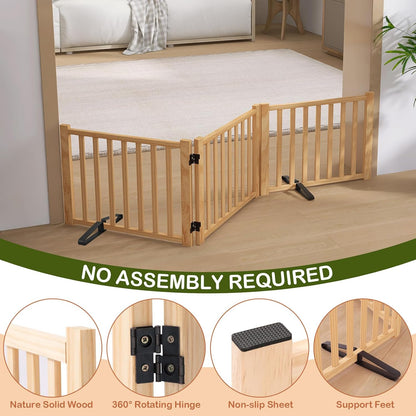 Wooden Freestanding Dog Gates,23" H Foldable Wood Pet Gate Indoor, No-Painted Puppy Gate for Doorways, Stairs, 23" Height-2 Panels