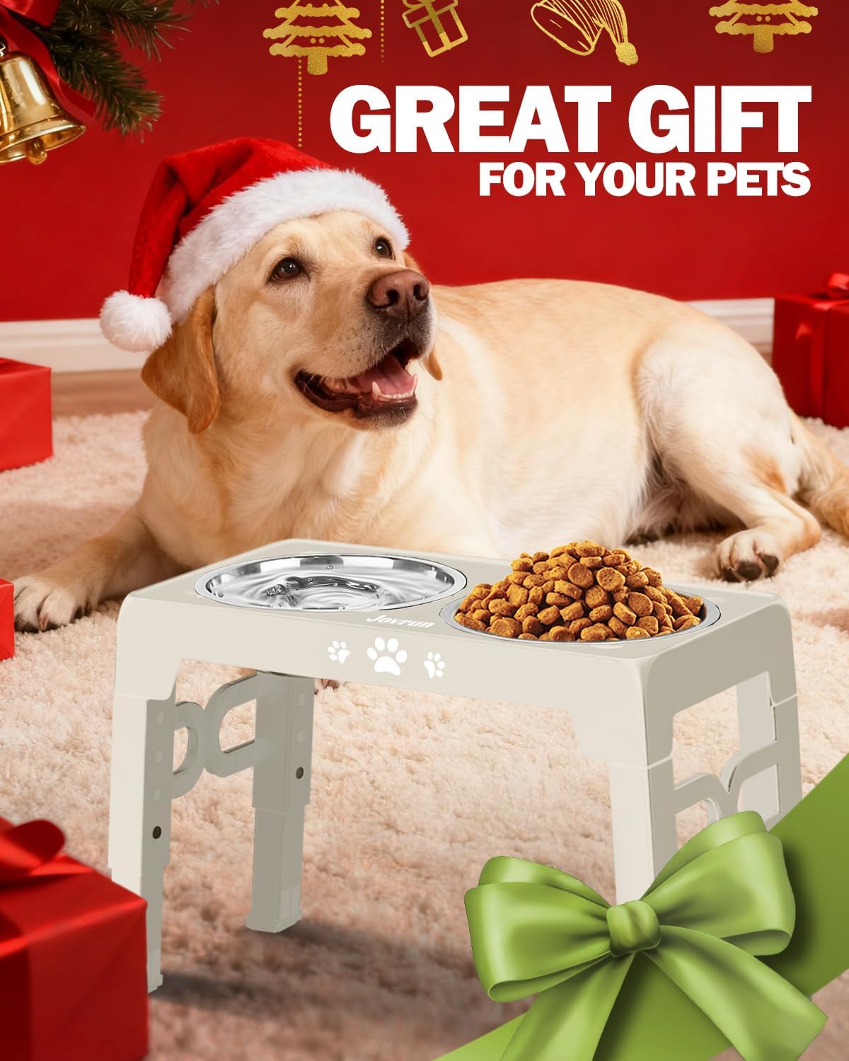 Jovrun Elevated Dog Bowls for Small Dogs and Cats, Non-Slip Cat Bowls with 2 Thick 5.5" Stainless Steel Dishes, Dog Feeder 2 Heights Adjustable to 2.6"-5.3"