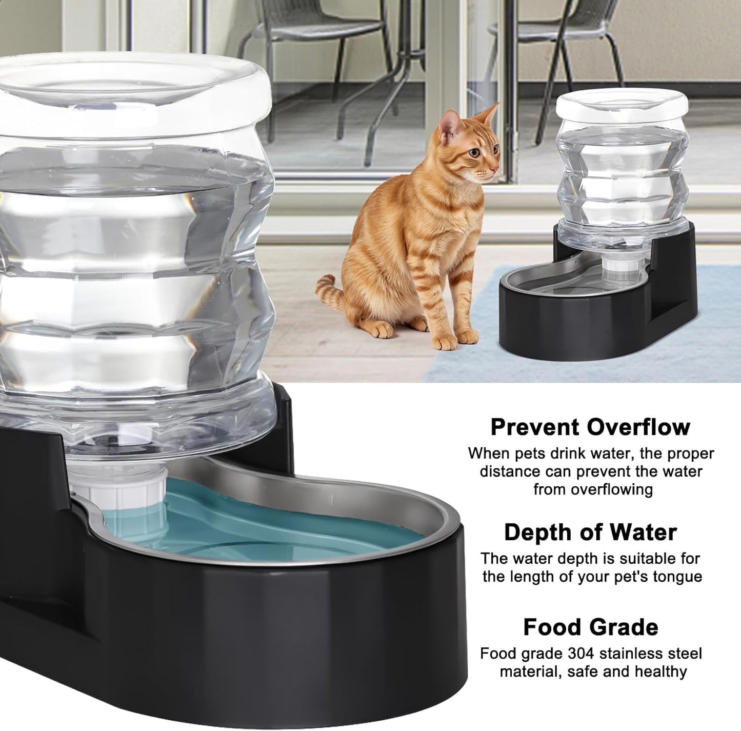RIZZARI 8L Elevated Pet Water Dispenser – Stainless Steel Gravity Waterer with Auto-Refill Design for Medium and Large Dogs & Senior Pets -Comfortable Drinking Height for Living Rooms,Multi-Pet Homes