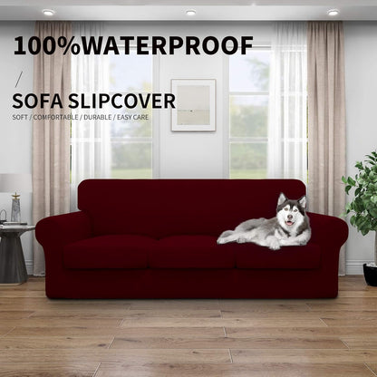 Easy-Going 100% Dual Waterproof 4 Pieces Stretch Soft Couch Cover for Dogs, Sofa Slipcover for 3 Separate Cushion Couch Leakproof Furniture Protector for Kids, Pets Dark Gray