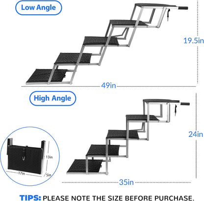 Niubya Dog Ramps for Cars, Portable Folding Dog Stairs for Cars, SUV, Trucks, Lightweight Pet Ramp for Large Dogs with Non-Slip Surface, Reinforced Pet Steps Supports Up to 200 lb, 6 Steps