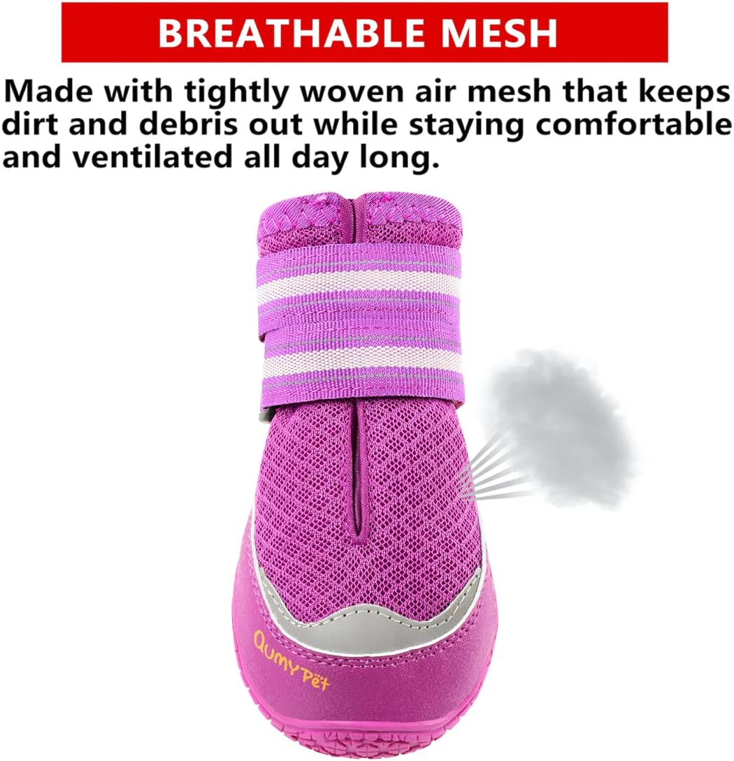 QUMY 4PCS Dog Boots for Large Dogs, Medium Dog Shoes & Paw Protectors for Hot Pavement, Summer Heat Protection, Mesh Breathable Nonslip Dog Booties for Hardfloors, Walking Running Hiking Black Size 6