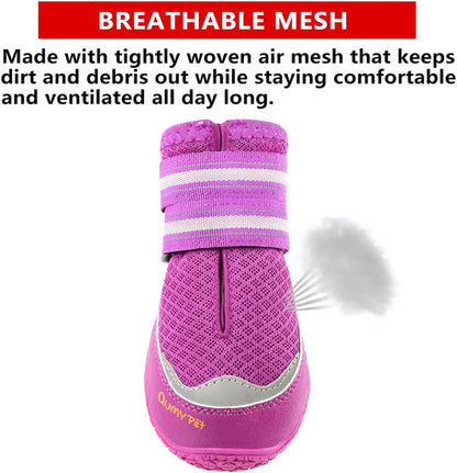 QUMY 4PCS Dog Boots for Large Dogs, Medium Dog Shoes & Paw Protectors for Hot Pavement, Summer Heat Protection, Mesh Breathable Nonslip Dog Booties for Hardfloors, Walking Running Hiking Black Size 6