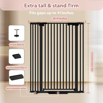 51'' Extra Tall Cat Gate for Doorways 30-40.9'' Wide, Climb Proof Pet Dog Gates for Kitten Dogs, Pressure Mounted No Drilling Cats Fence Barrier White