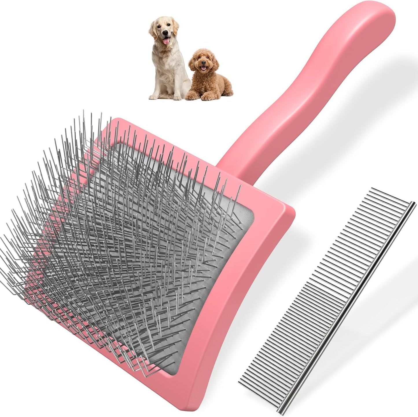 2PCS Slicker Brush for Dogs & Pet Comb,Professional Dog Grooming Brush (Goldendoodles,Poodles,Labradoodles) with Extra Long Pins to Effectively Remove Tangles, Knots and Mats (Orange, Large)